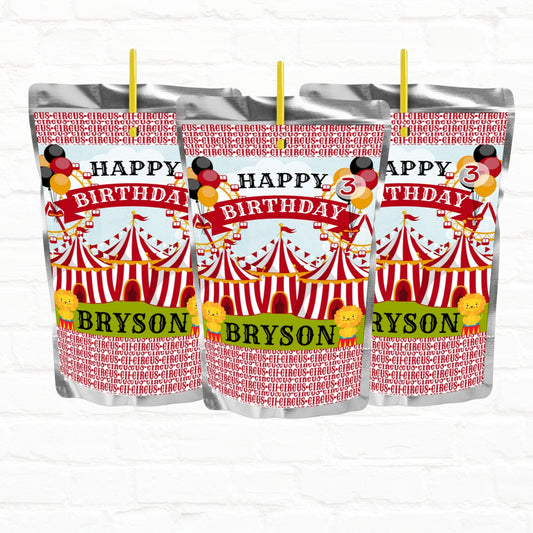 Circus Carnival Birthday Personalized Juice Pouch Labels