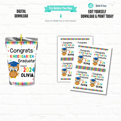 Graduation Party Favors Personalize Juice Pouch Labels|Printable File