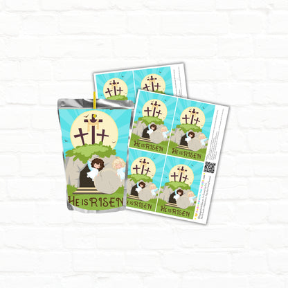 He Is Risen Easter Juice Pouch Labels Printable