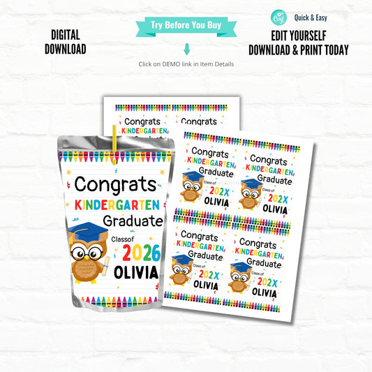 Personalized Graduation Juice Pouch Labels | Editable DIY Party Favor