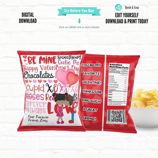 Kids Valentine Chip Bag Template