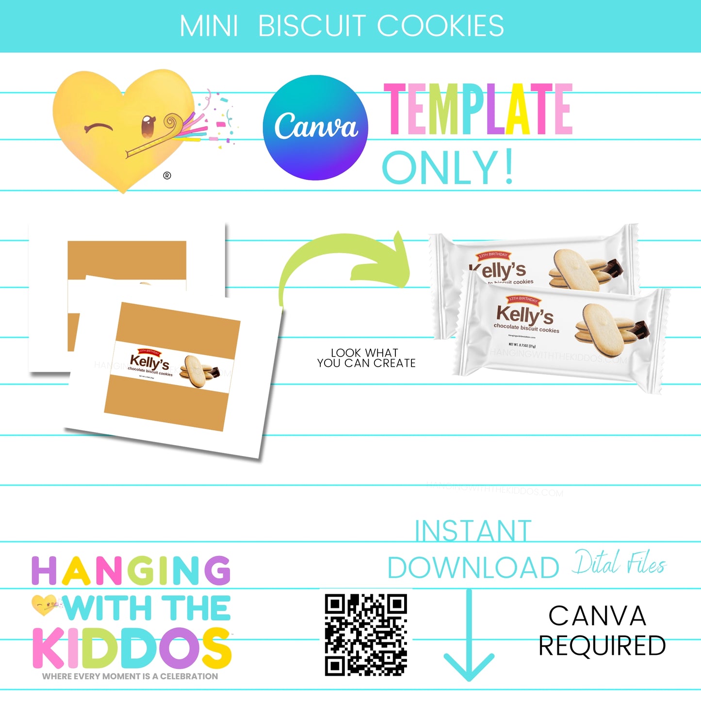 Mini Biscuit Cookies Wrapper Template | Editable Canva Design