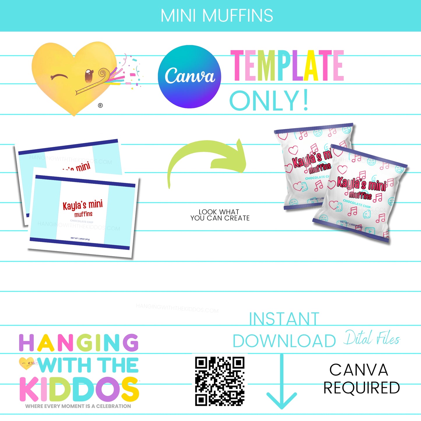 Mini Muffin Wrapper Template | Editable Canva Design for Snack Pouches