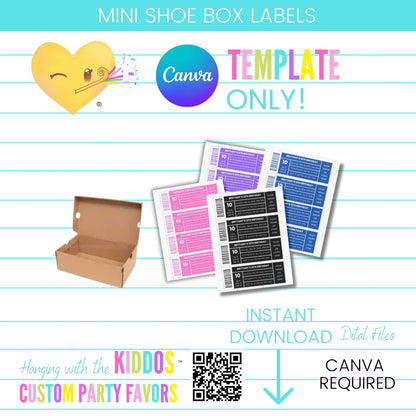 Mini Shoe Box Template Canva | Editable Party Favor Box