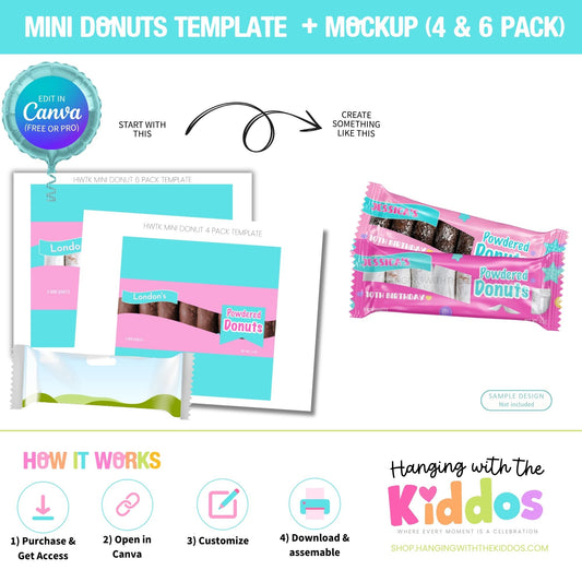 Mini Donuts Wrapper Template for 4-Pack and 6-Pack Treats