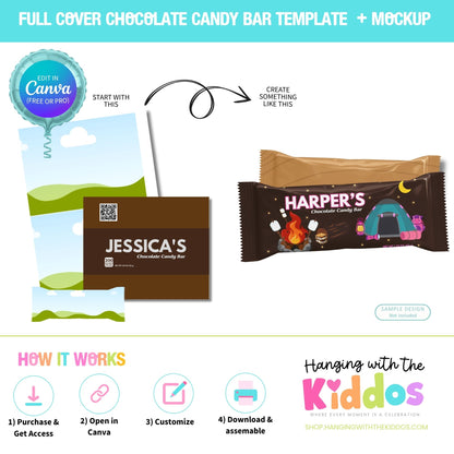 Full Cover Chocolate Candy Bar Wrapper – Editable Canva Template & Mockup
