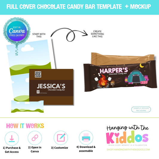 Full Cover Chocolate Candy Bar Wrapper – Editable Canva Template & Mockup