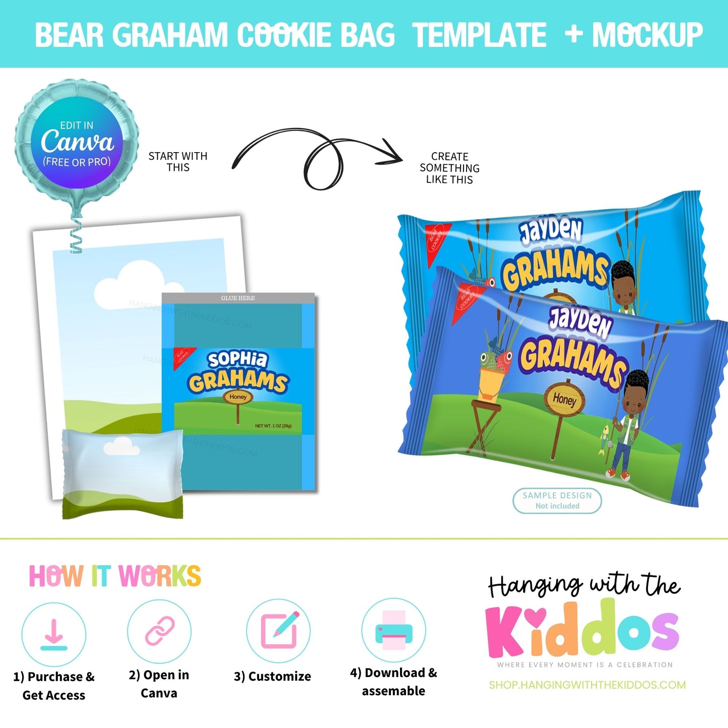 Bear Graham Cookie Bag Template Canva | Editable + Mockup