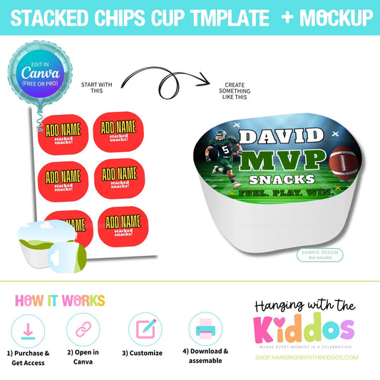 Editable Chips Cup Label Template Canva – Party Favor + Mockup