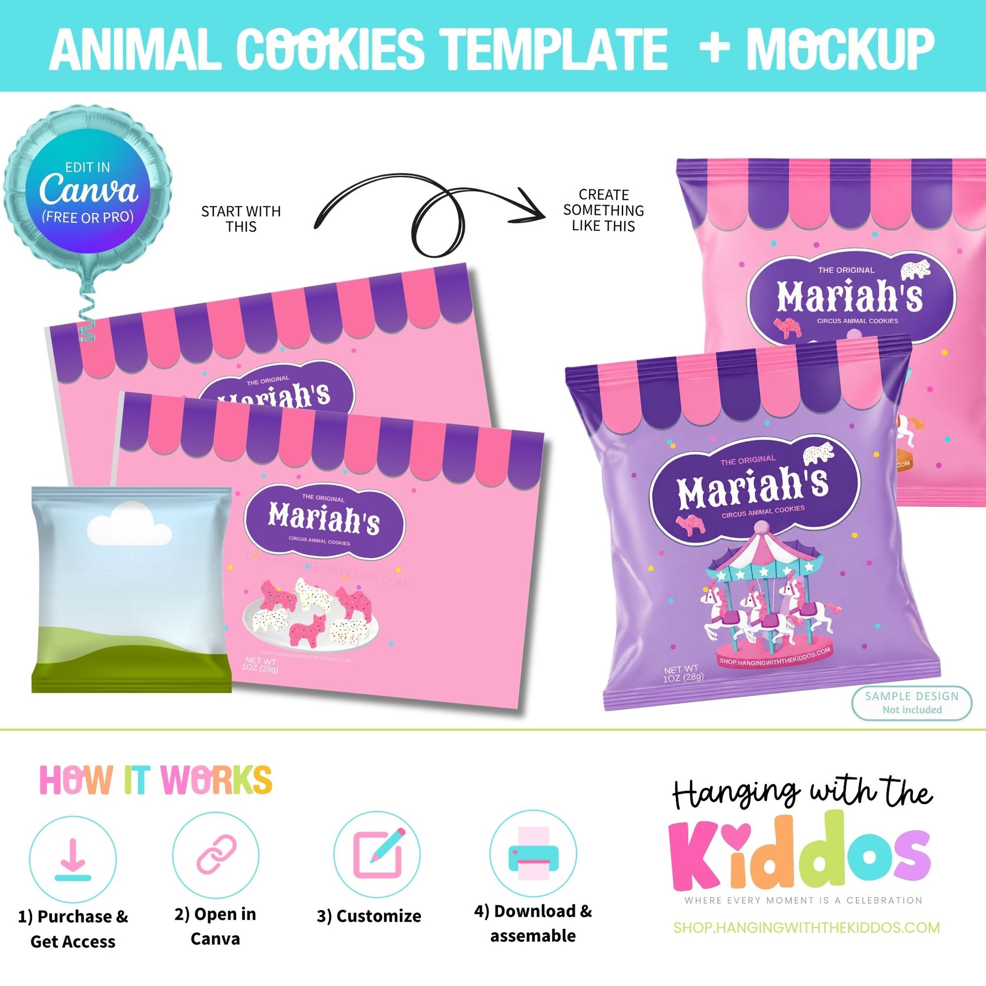 Animal Cookies Treat Bag Wrapper-Canva Template