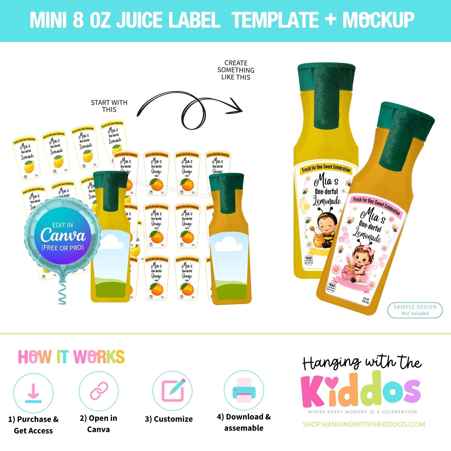 Mini Juice Pouch Labels Template Canva | Editable + Mockup