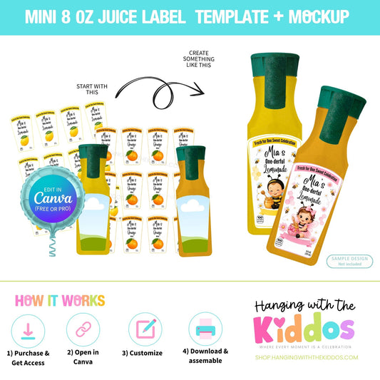 Mini Juice Pouch Labels Template Canva | Editable + Mockup