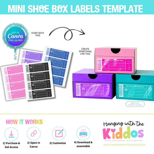 Mini Shoe Box Template Canva | Editable Party Favor Box