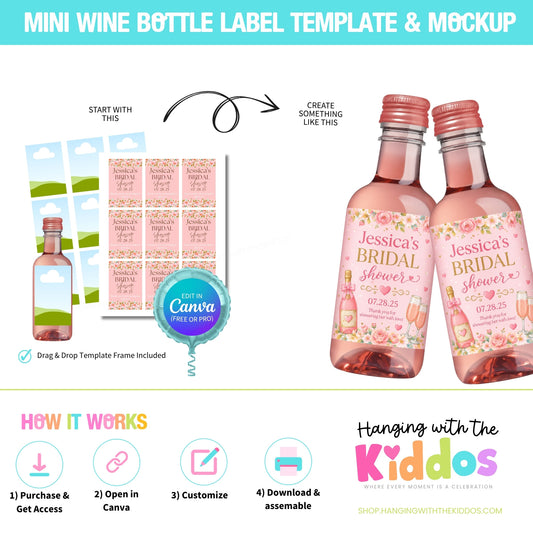 Customizable Mini Wine Bottle Labels Canva Template