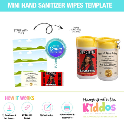 Graduation Wipes Label Template Canva | Senior 2026 Favor