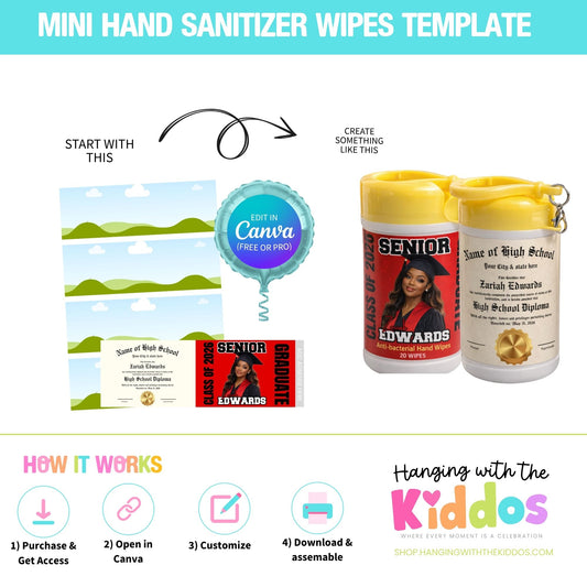 Graduation Wipes Label Template Canva | Senior 2026 Favor