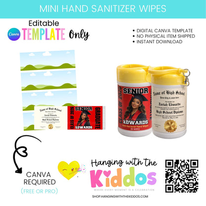 Graduation Wipes Label Template Canva | Senior 2026 Favor