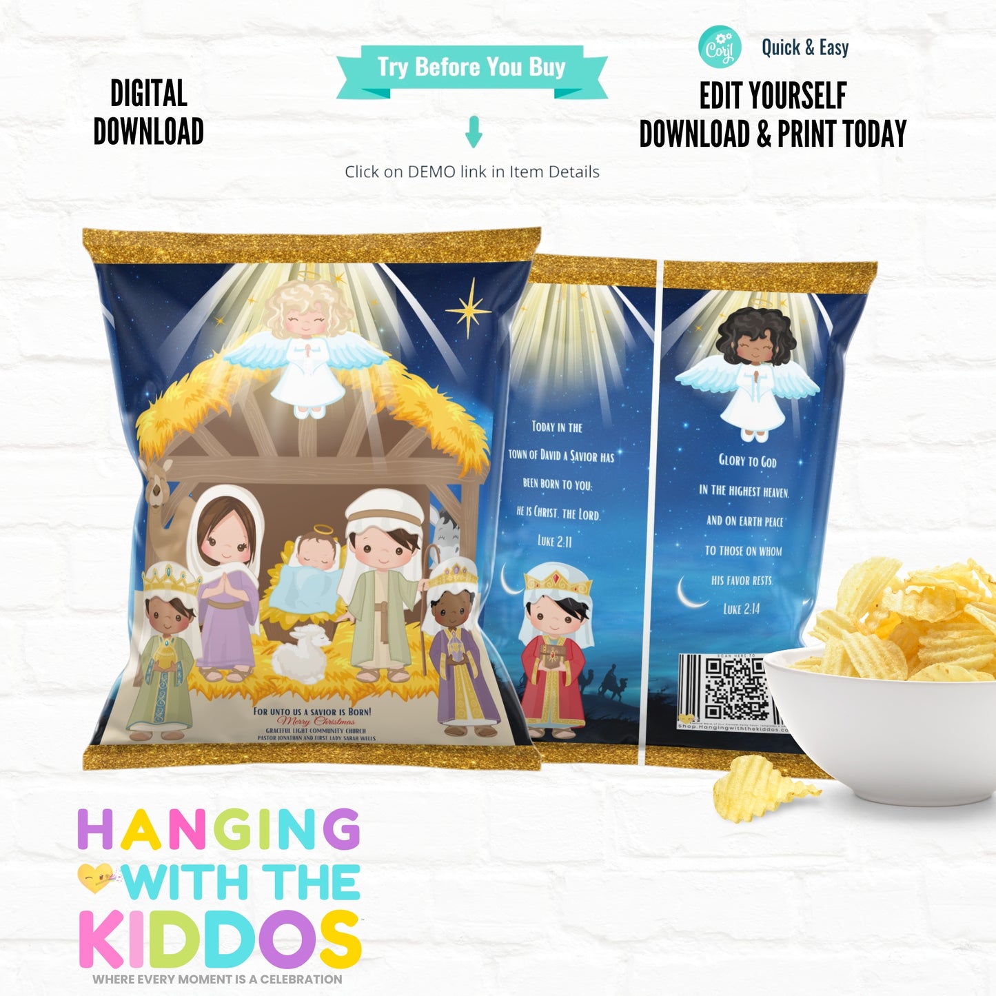 Nativity Chip Bag Template - Editable Christmas Party Favor