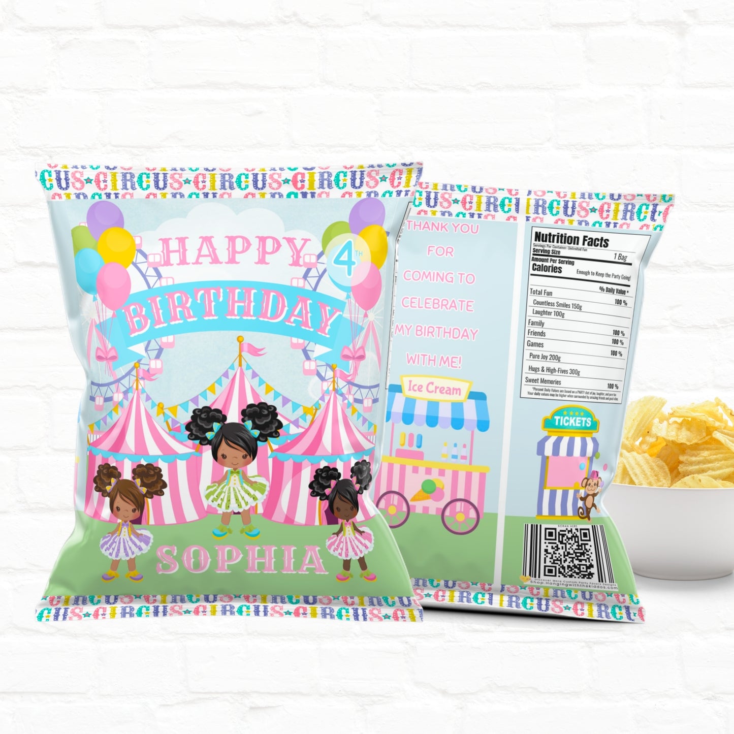 Circus Birthday Pastel Carnival Custom Party Favor Treat Bags|Chip Bags|02