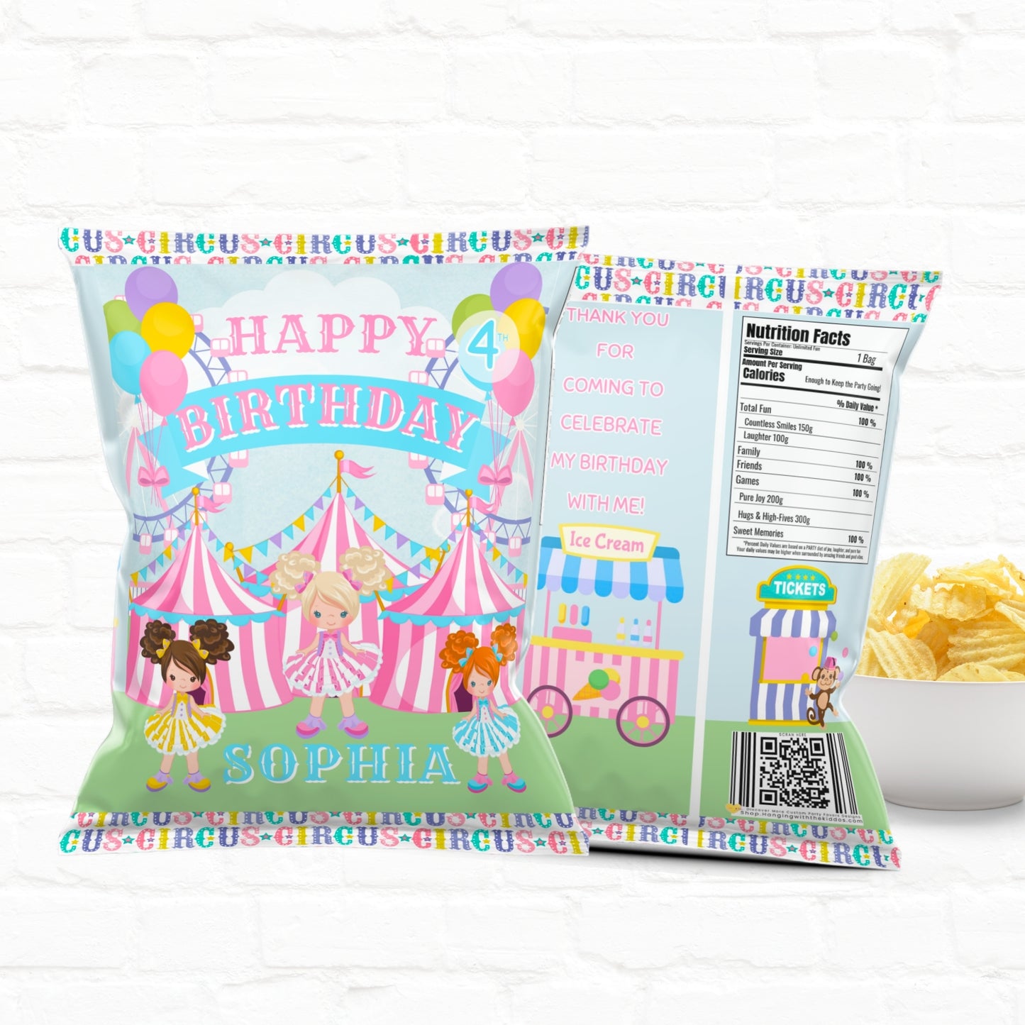 Circus Birthday Pastel Carnival Custom Party Favor Treat Bags|Chip Bags|03