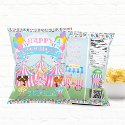 Circus Birthday Pastel Carnival Personalized Chip Bags| Printable File 02