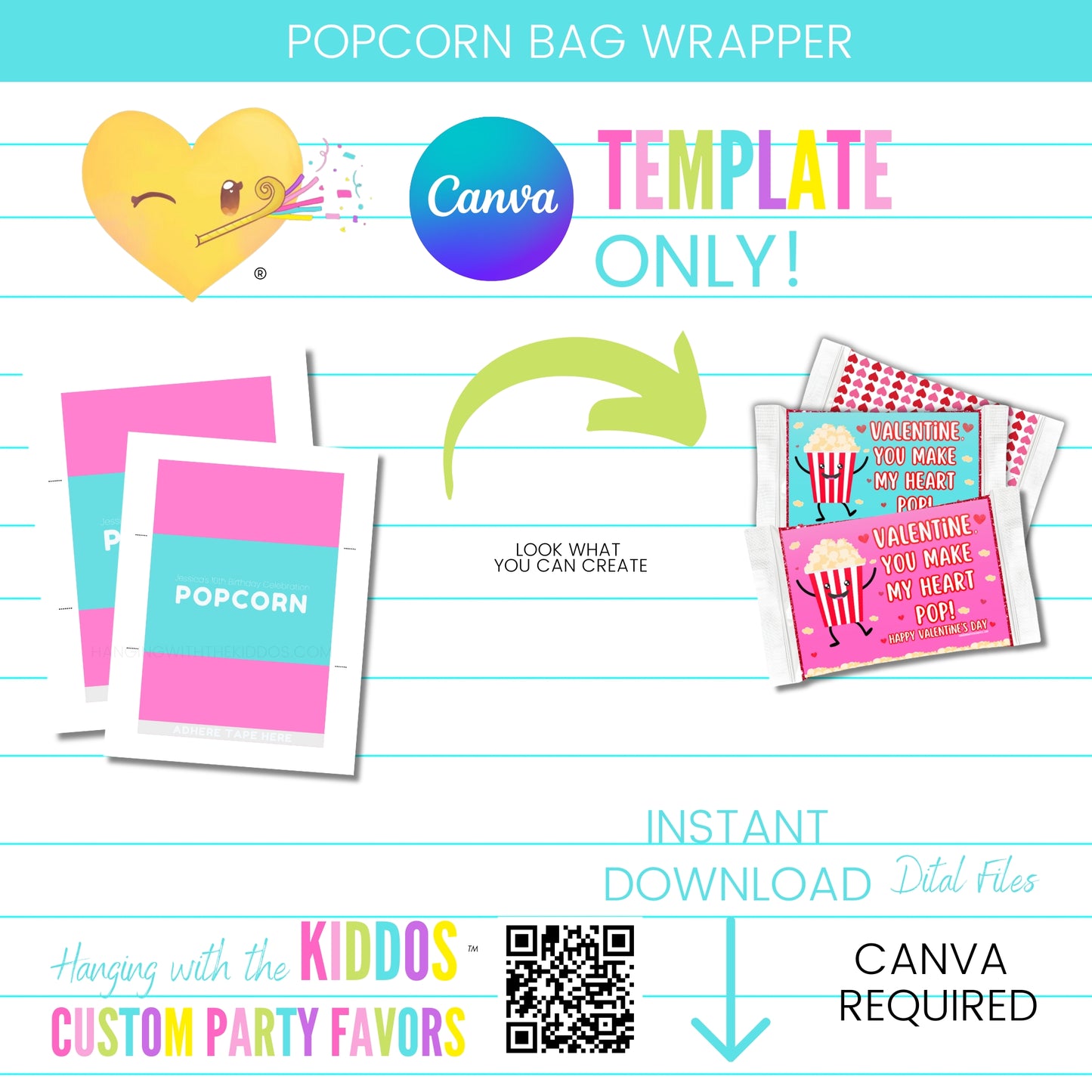 Popcorn Bag Wrapper Template: DIY Custom Party Favors