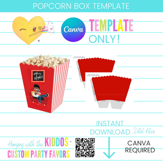 Customizable Popcorn Box Template for Canva