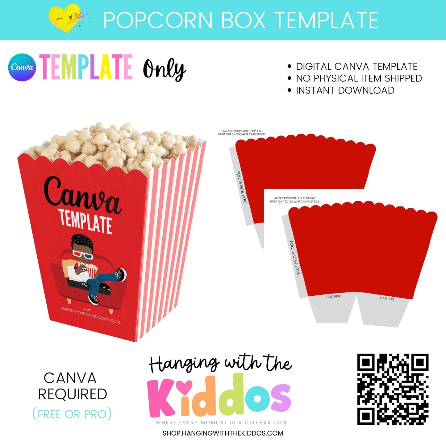Customizable Popcorn Box Template for Canva