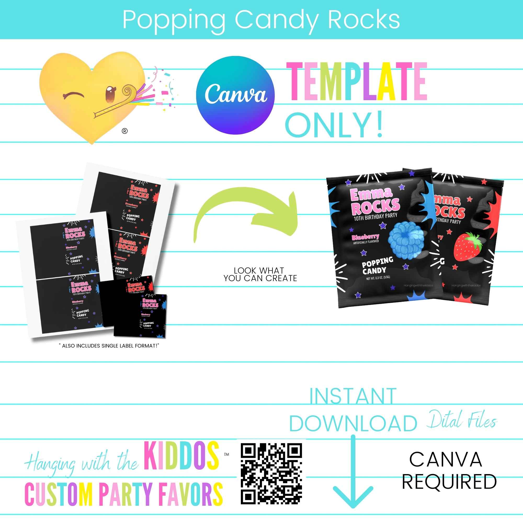 Popping Candy Rocks Template for Canva – Custom Party Favor Labels ...