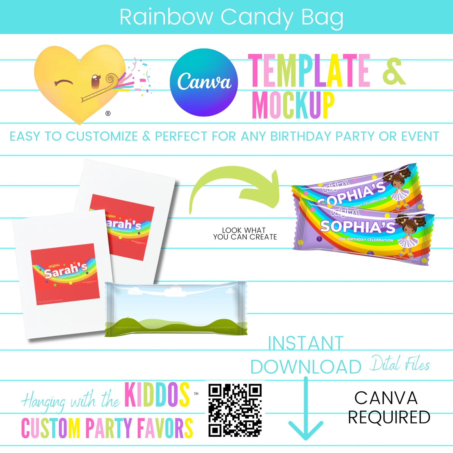 Rainbow Candy Bag Template and Mockup