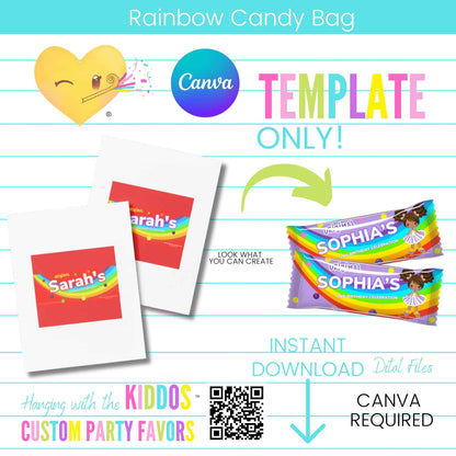 Rainbow Candy Bag Template Canva | Editable + Mockup
