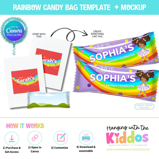 Rainbow Candy Bag Template Canva | Editable + Mockup