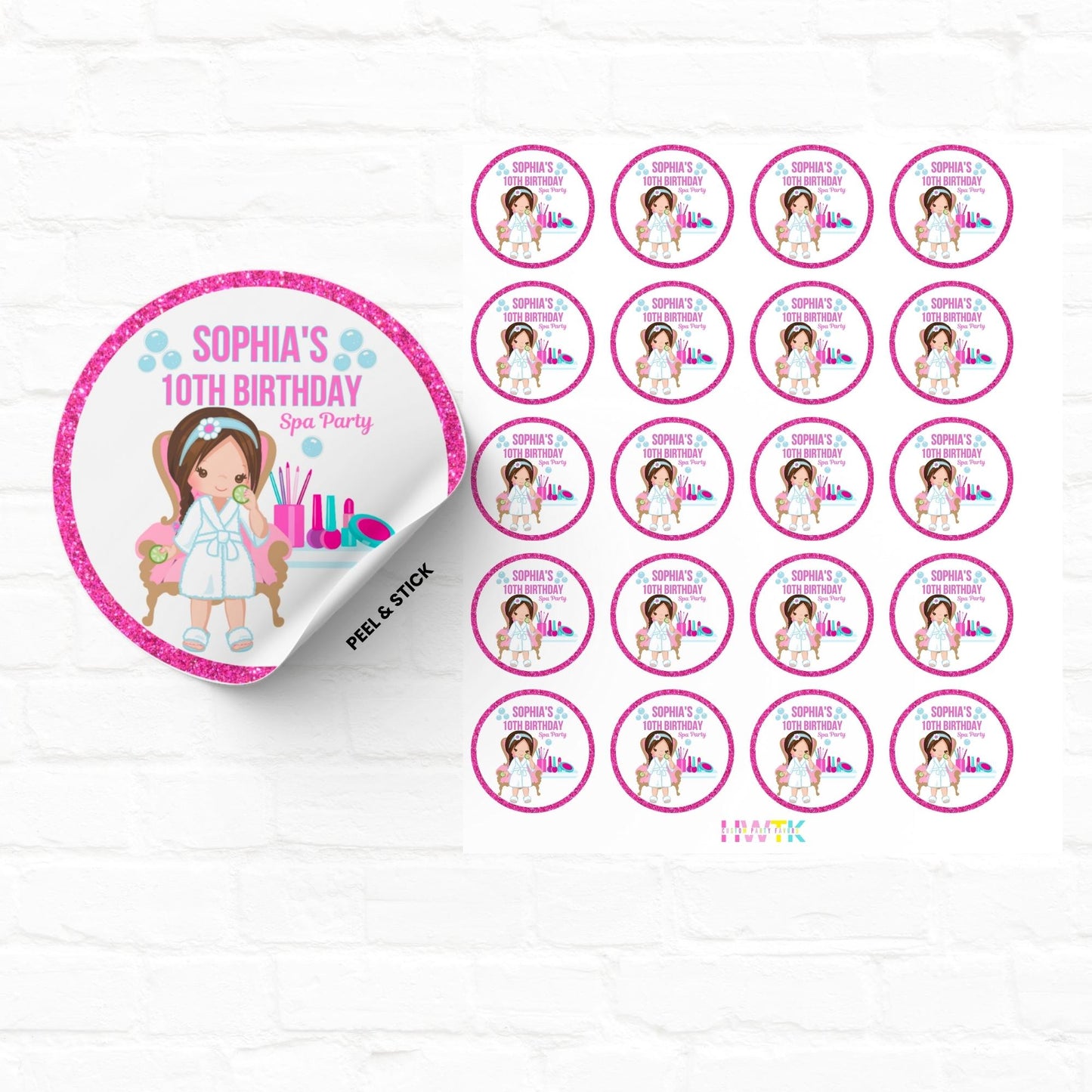 Girls Spa Party  2" Personalized Round Stickers|04