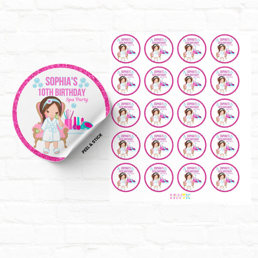 Girls Spa Party  2" Personalized Round Stickers|04