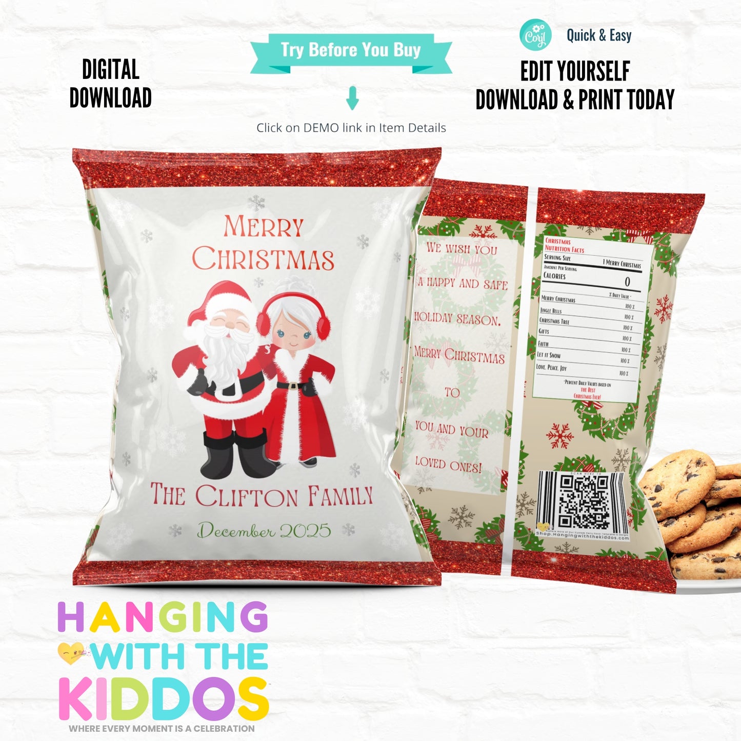 Classic Santa Christmas Chip Bag Template