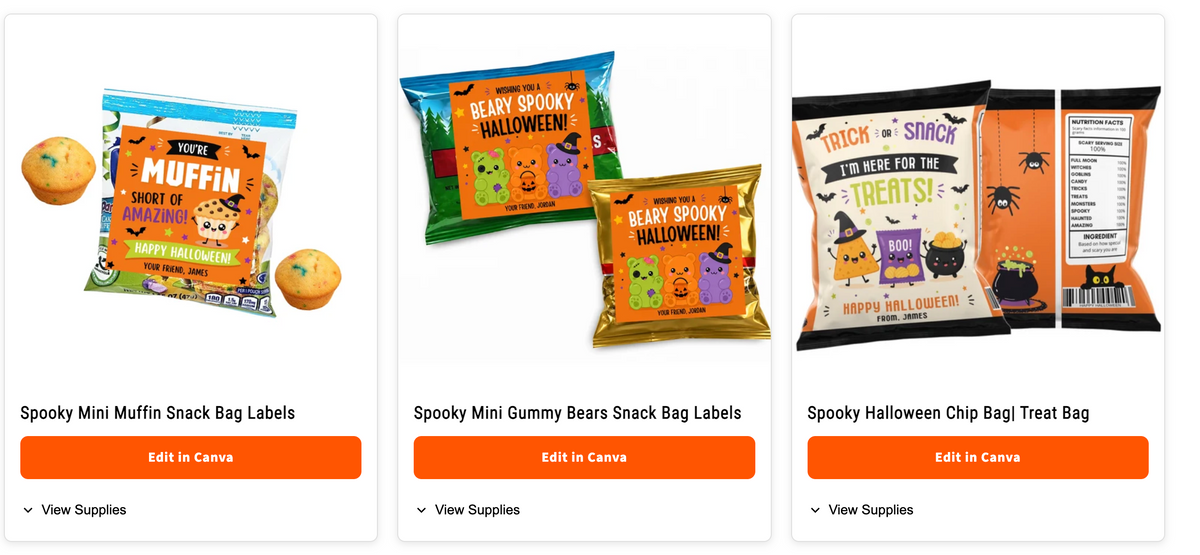 Spooky Season Vault | Halloween Party Favor & Treat Bag Canva Templates