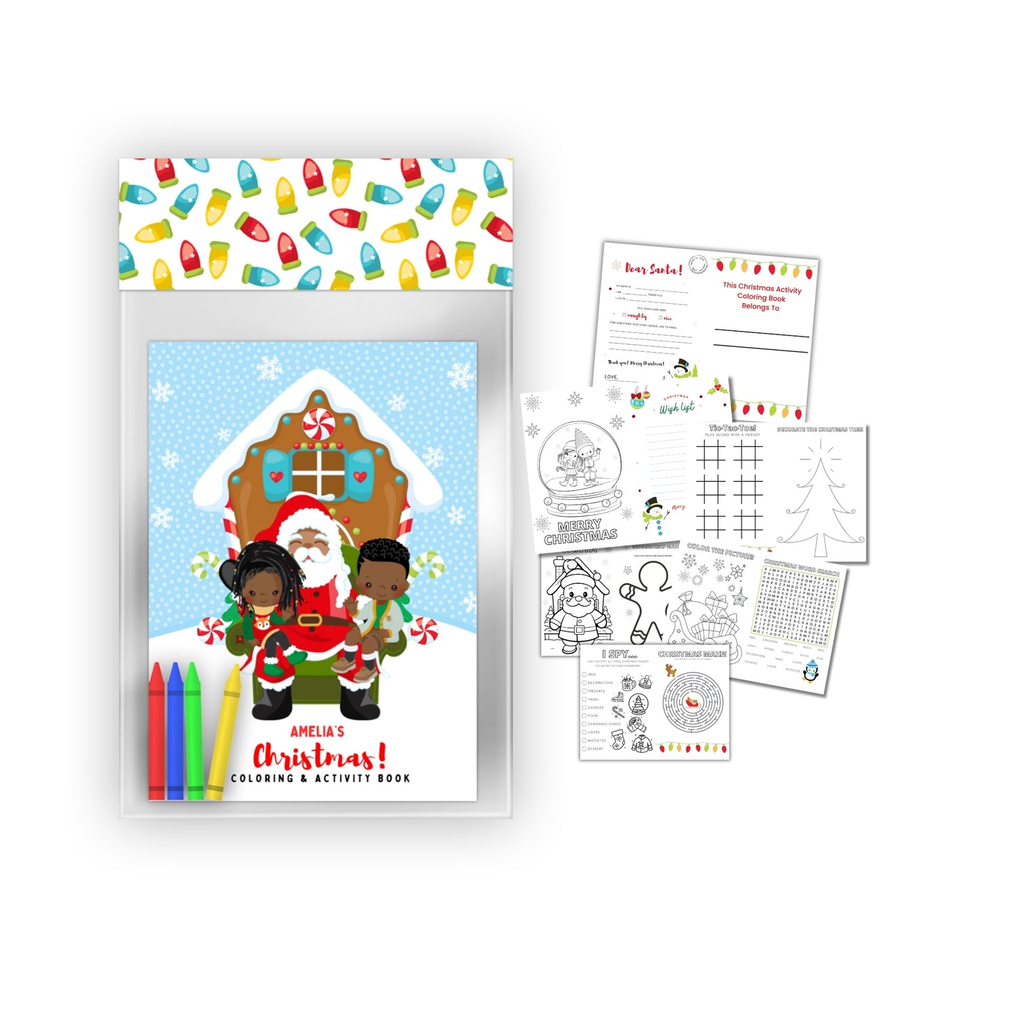 Personalized Christmas Coloring Book with Activities & Crayons