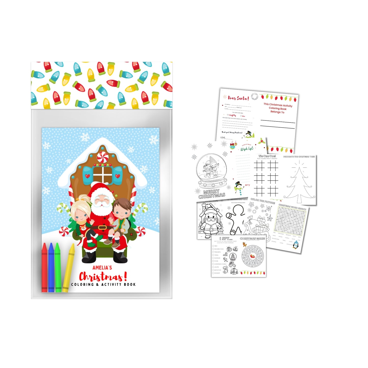 Personalized Christmas Coloring & Activity Book & Crayons