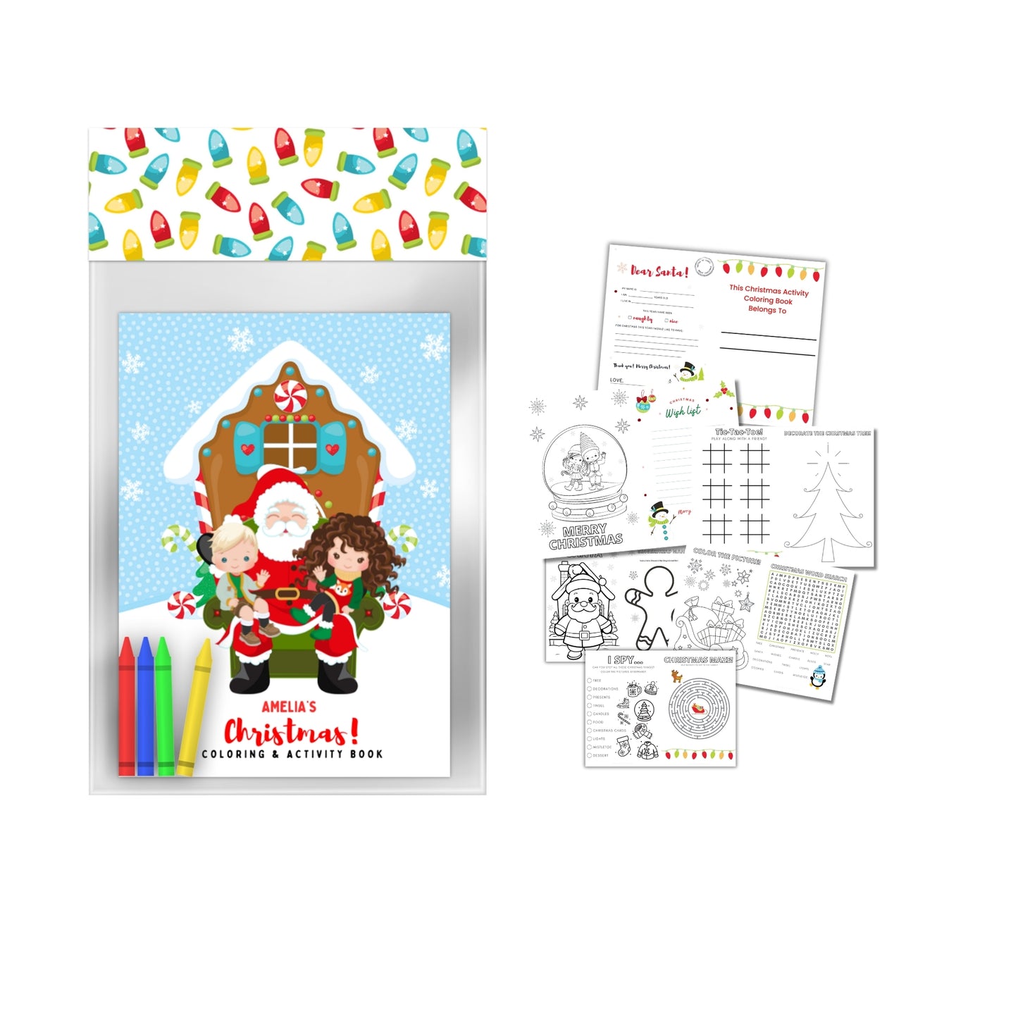 Personalized Christmas Coloring & Activity Book & Crayons