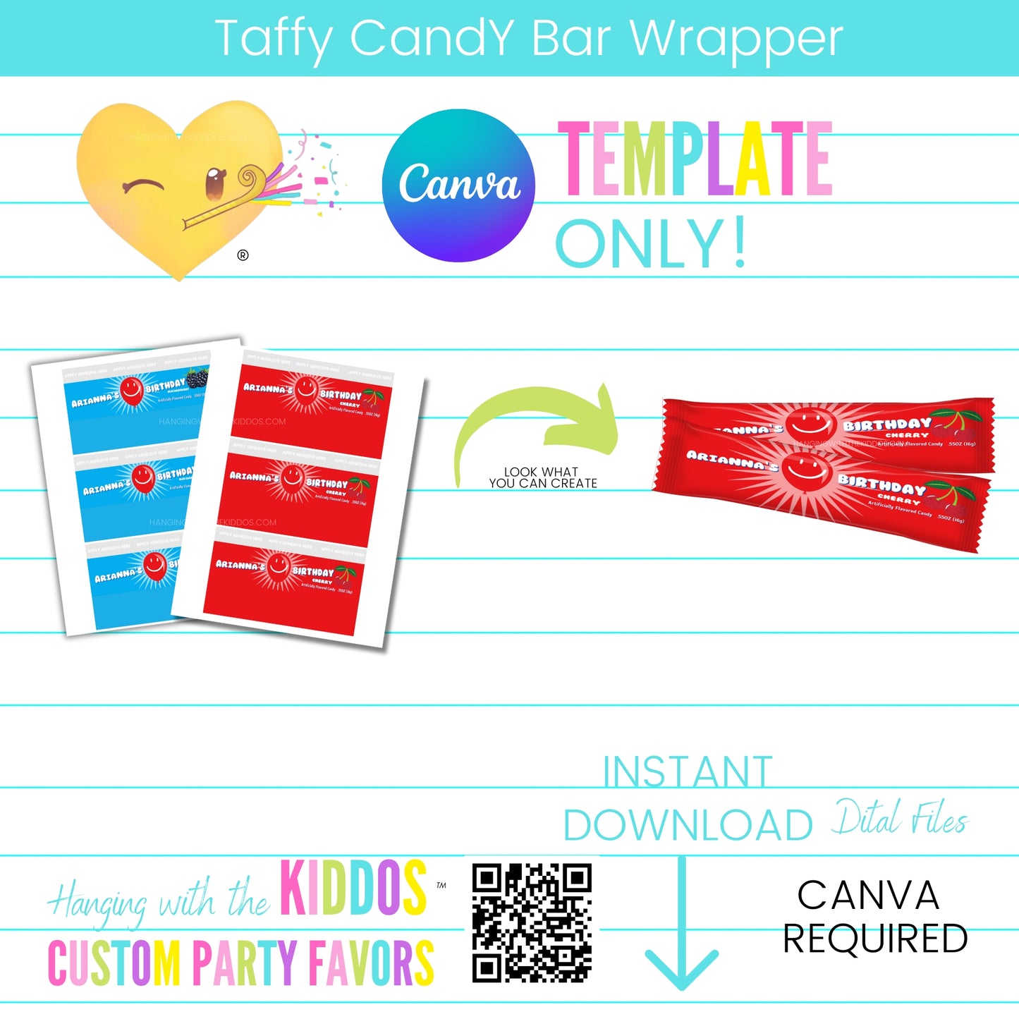 Taffy Candy Bar Wrapper Template 0.55 oz