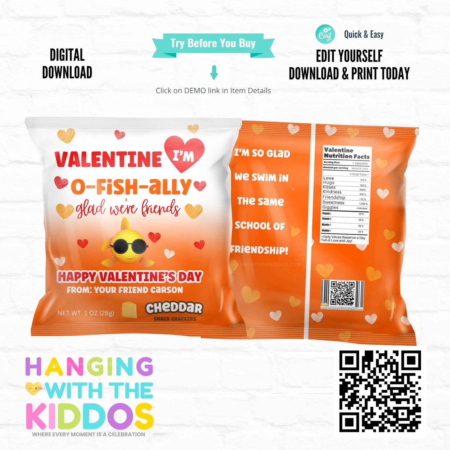 Valentine Baked Fish Crackers Wrapper Template