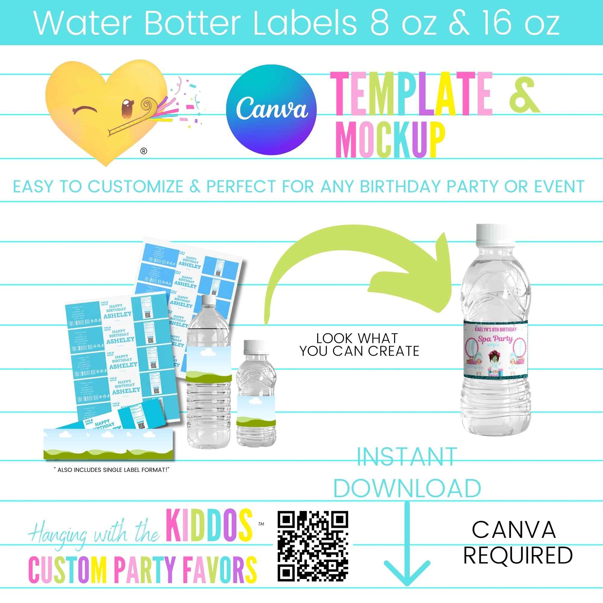 Water Labes Custom Water Bottle Labels in Canva | Easy Party Favors