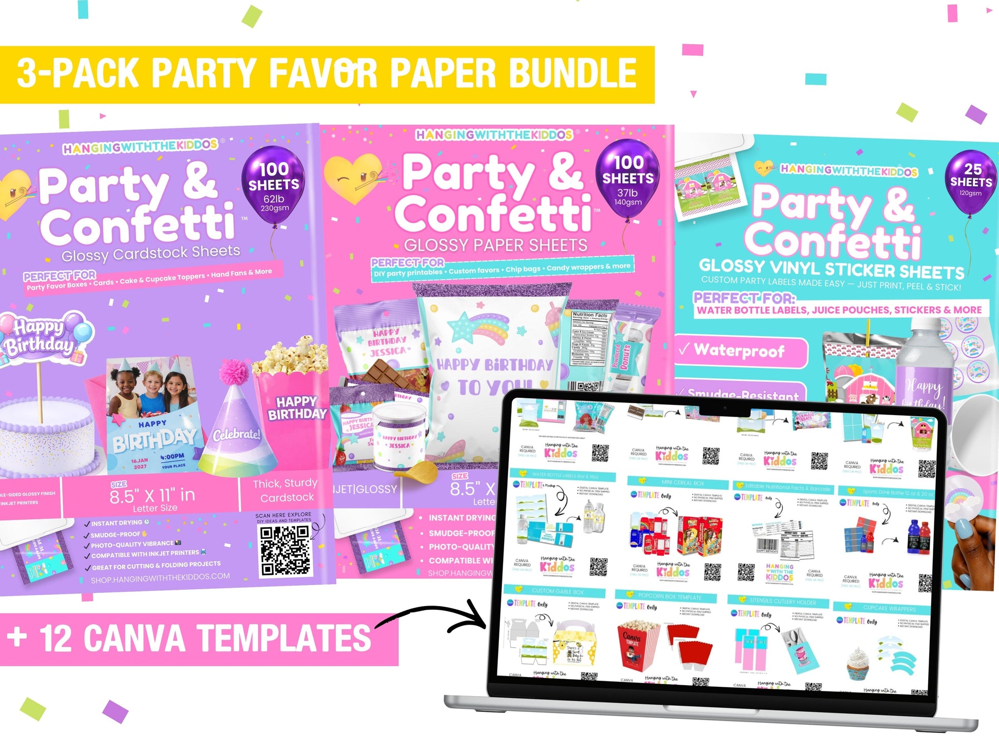 Party Favor Printing Ultimate Starter Kit (Paper + 12 Canva Templates)