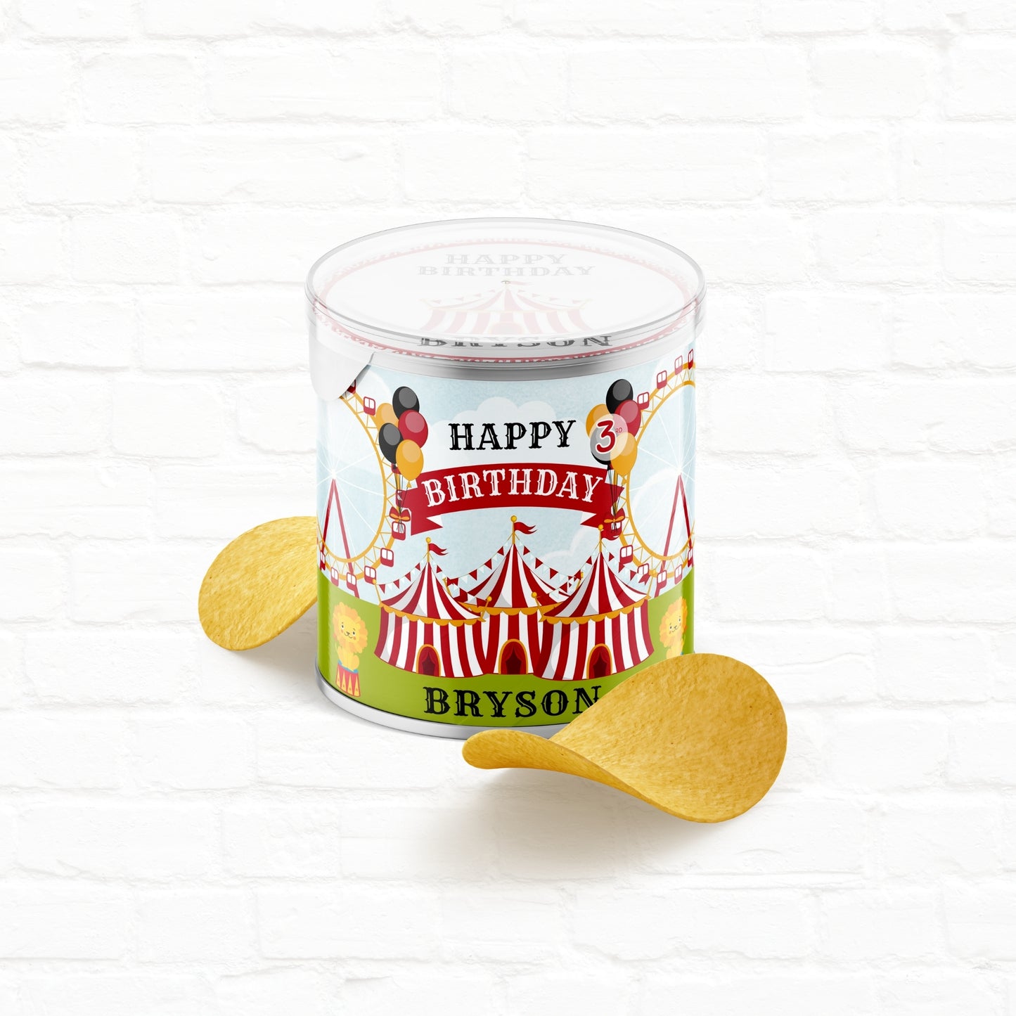 Circus Birthday Personalized Chip Can Party Favors