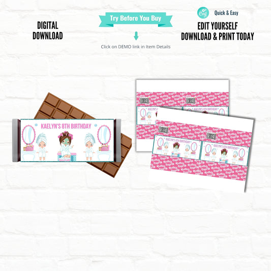 Spa Party Customizable Candy Bar Wrappers|Printable File 02