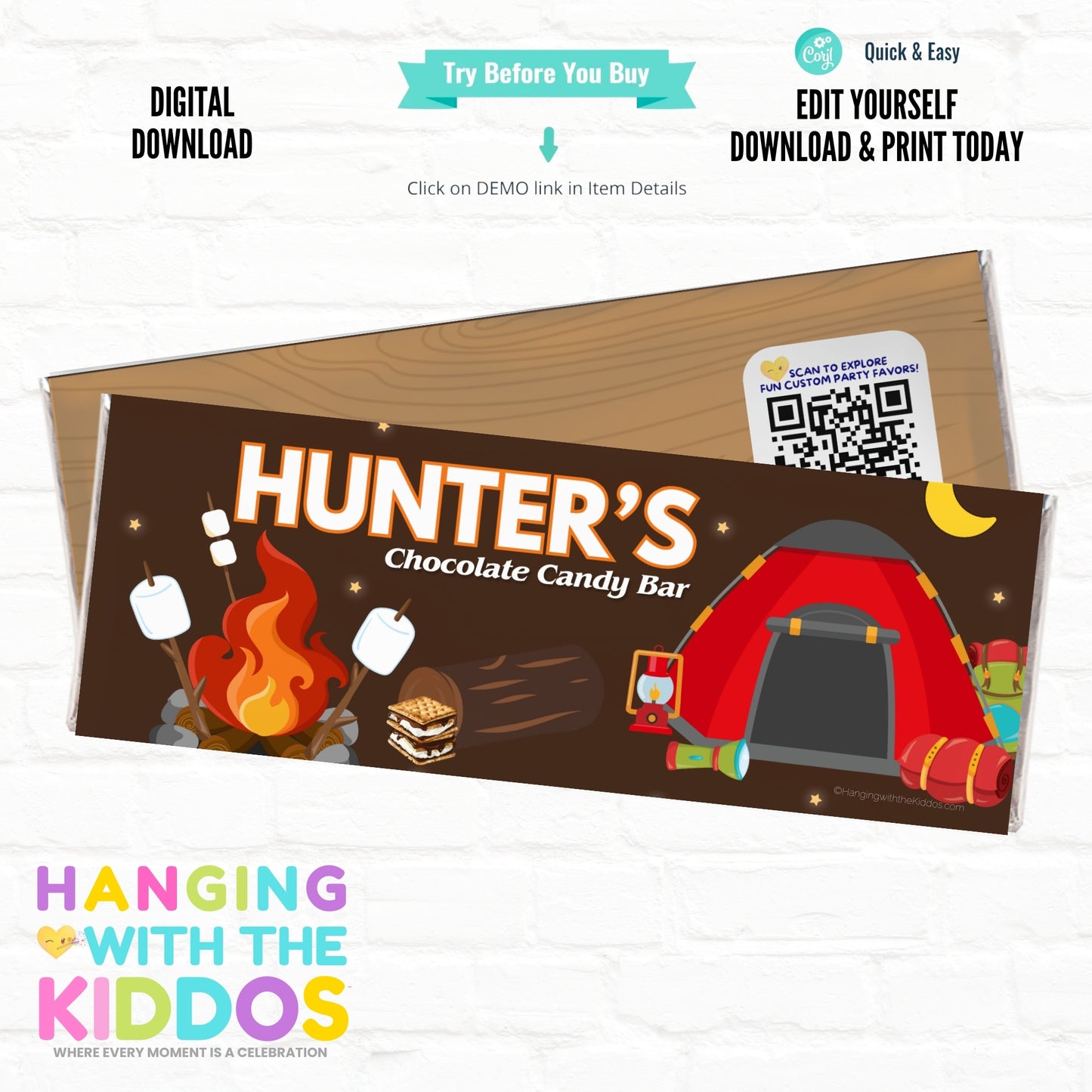 Campfire Candy Bar Wrapper – Editable Birthday Adventure Wrapper