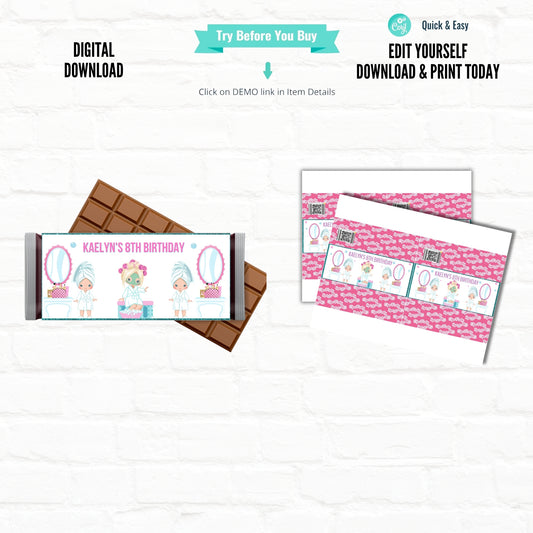 Spa Party Customizable Candy Bar Wrappers|Printable File 03