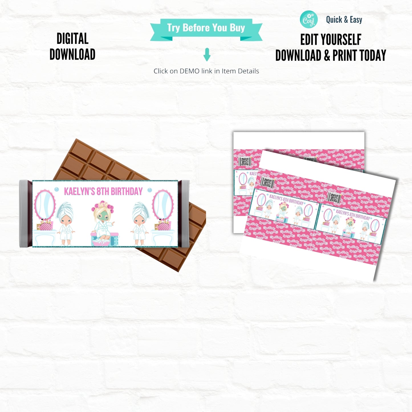 Spa Party Customizable Candy Bar Wrappers|Printable File 03