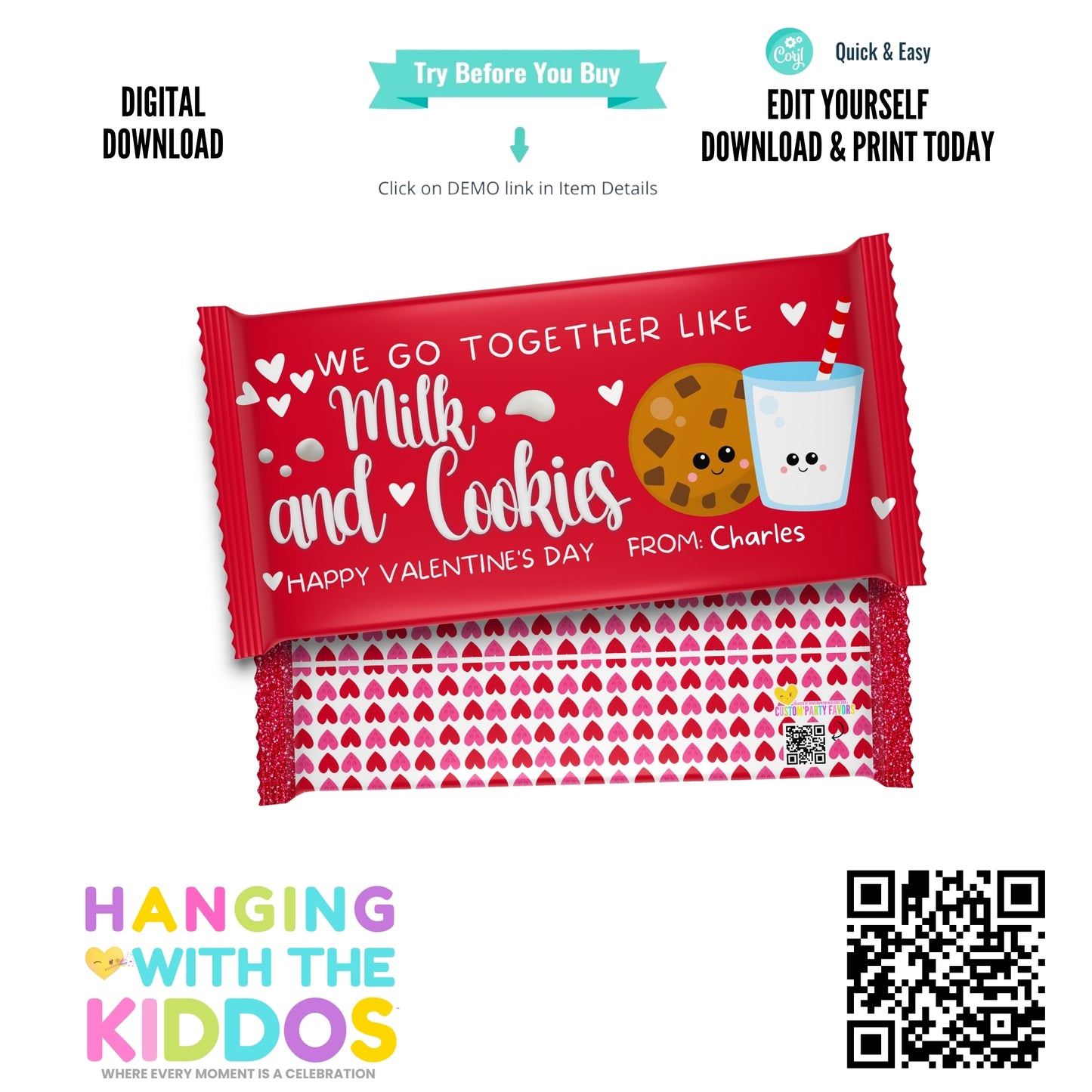 Personalized Kids Valentine - Cookies and Milk