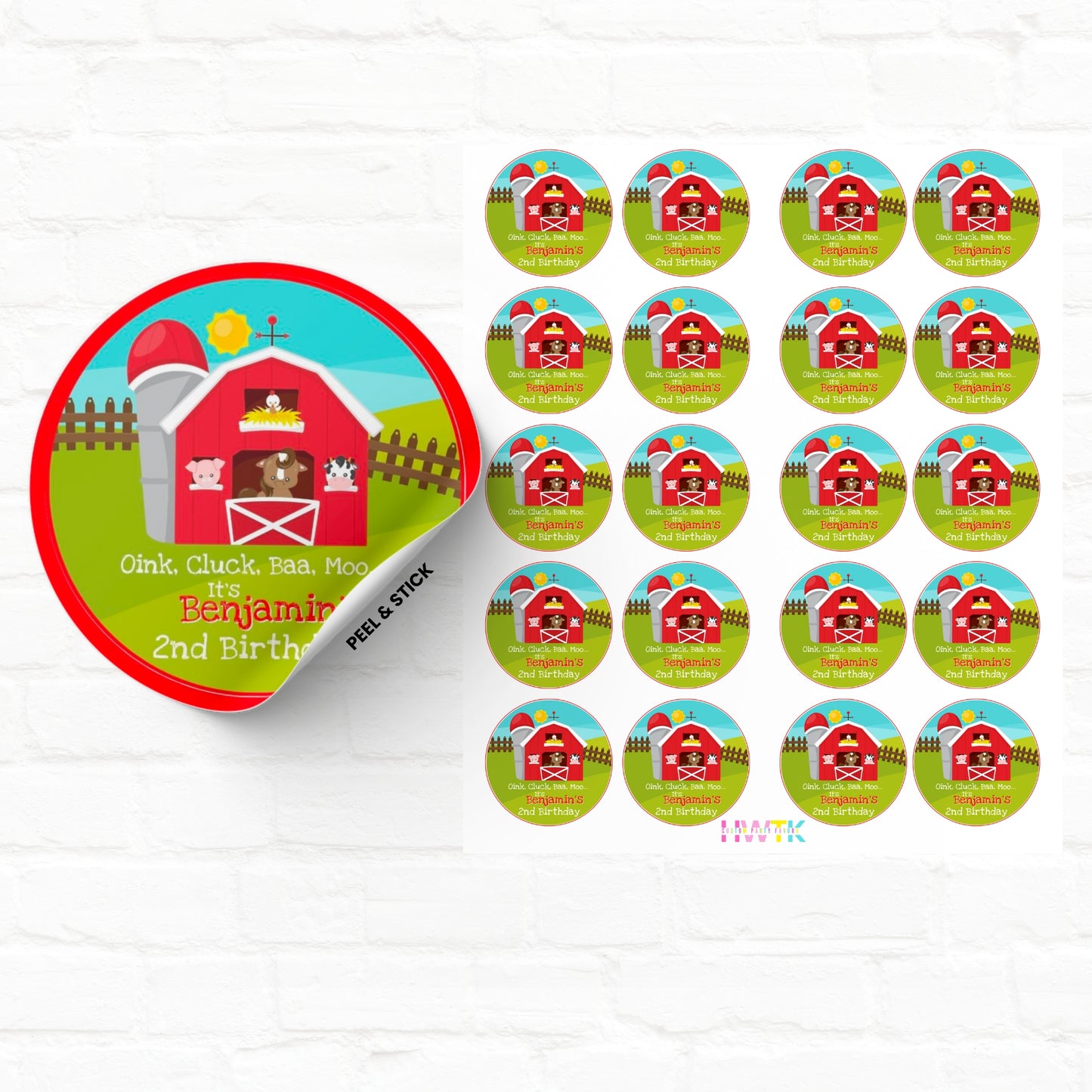 Barnyard Farm Birthday  2" Personalized Round Stickers